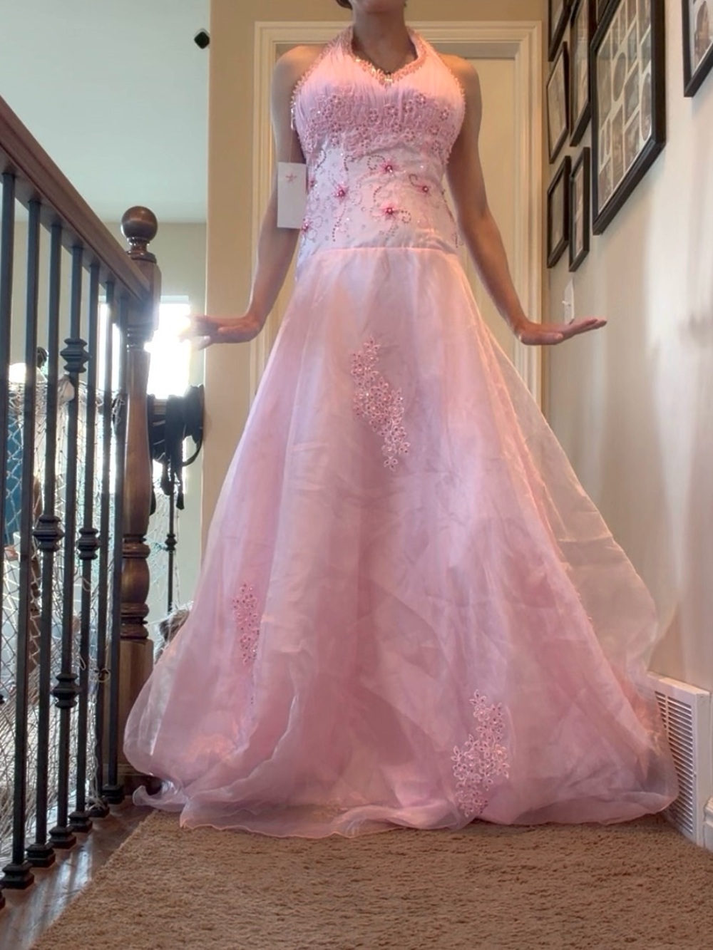 Elegant Pink Halter-Style Girls' Dress